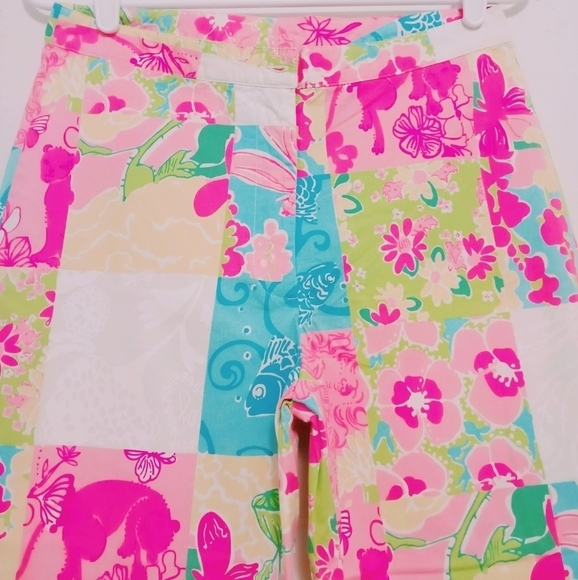 Lilly Pulitzer Floral Capri Pants Vintage Multi Patch‎ Pockets Ankle Crop - Picture 3 of 4